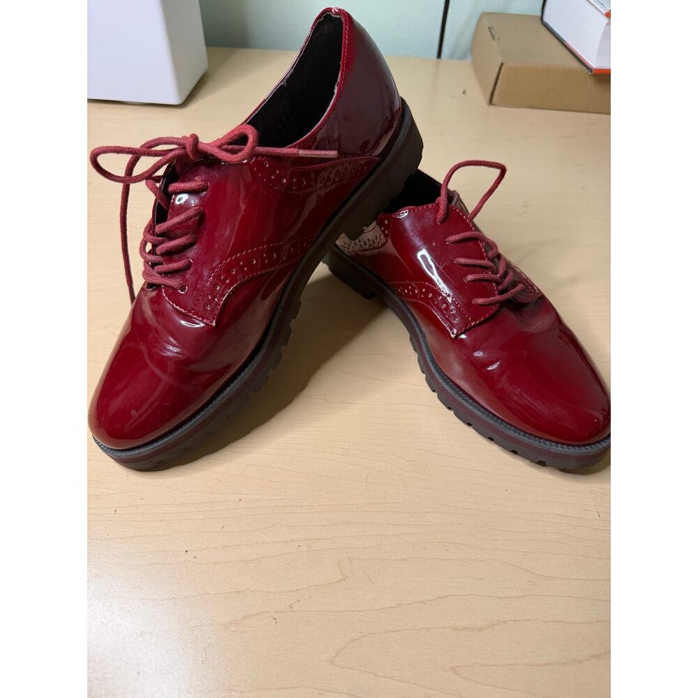 William Patent Red Brogue Oxford Shoes Size 9